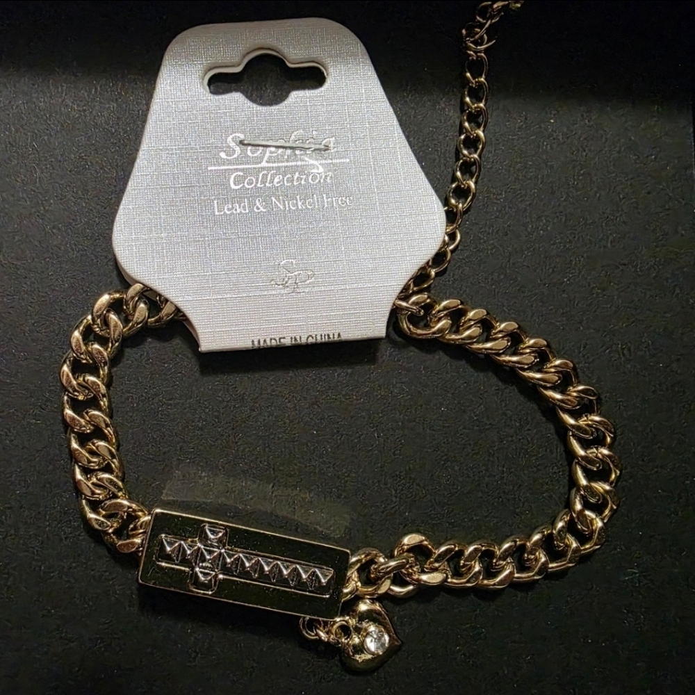 Gold Chain Bracelet With Cross Charm By Sophia Collection